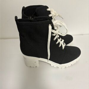 Soda Black and White Lace-Up Boots
